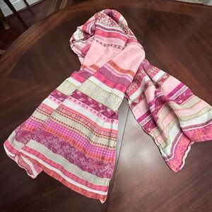 KENZO Silk Blend Designer Textile Scarf Wrap Italy Logo Floral Geometric Stripes